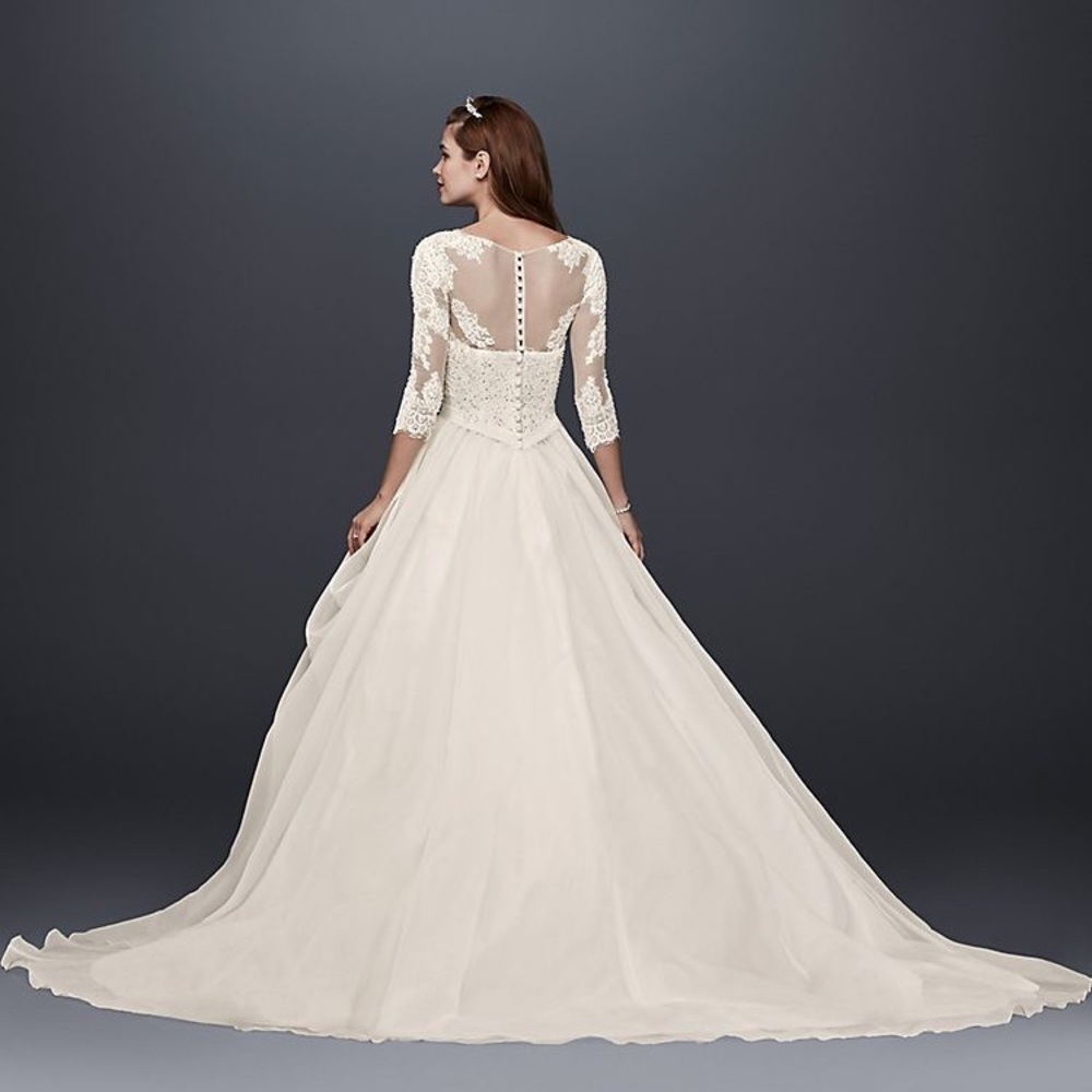 Oleg Cassini Organza 3/4 Sleeved Wedding Dress